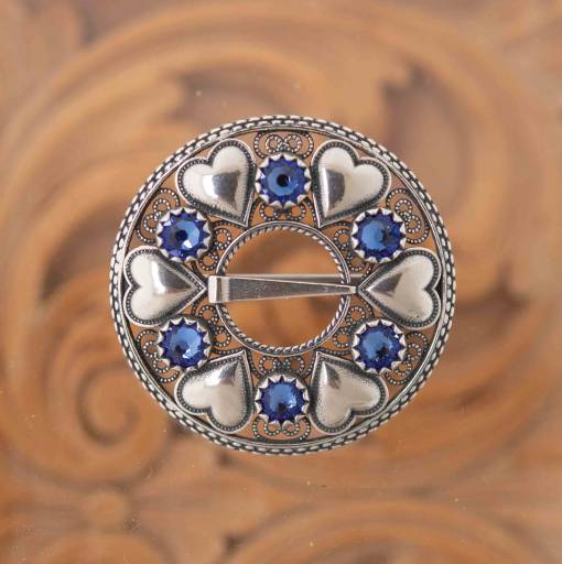 Norwegian Sterling Solje Heart Brooch w/Blue Stones